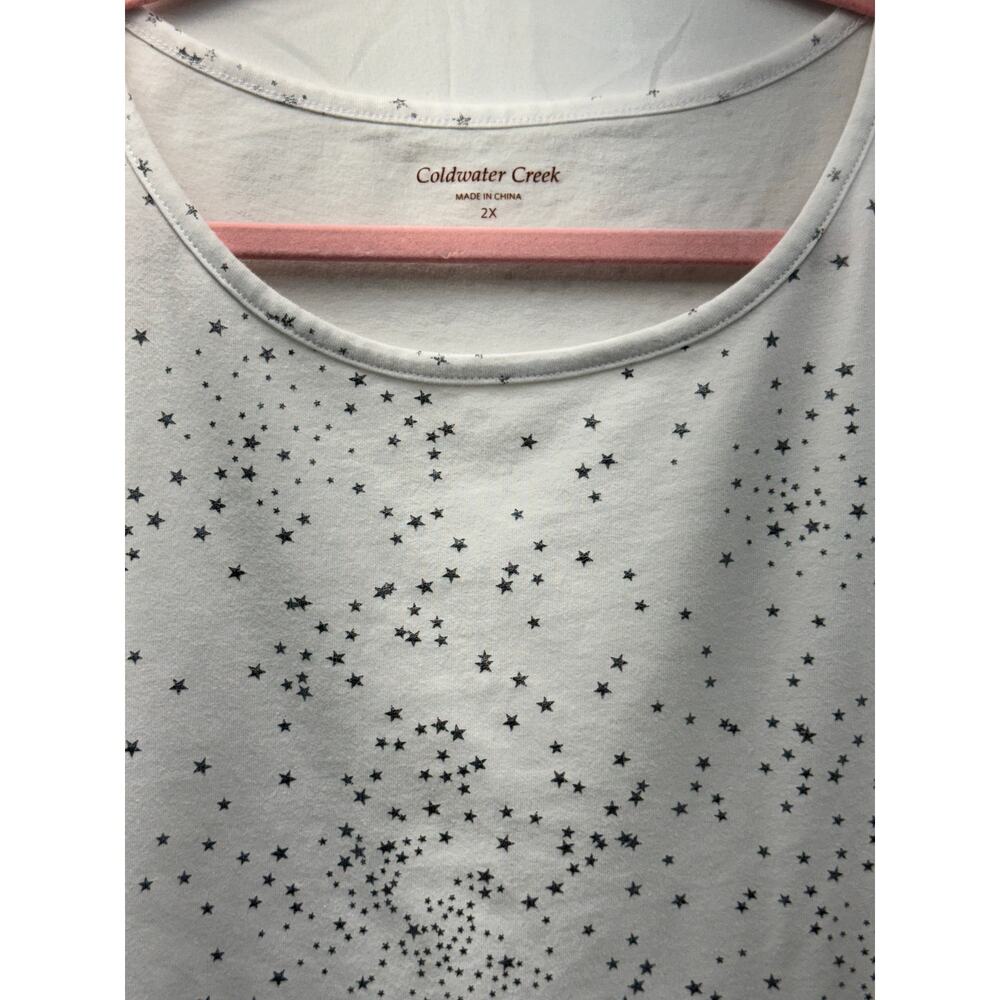 Coldwater Creek women’s 2X long sleeve T-shirt white/stars - Picture 4 of 9